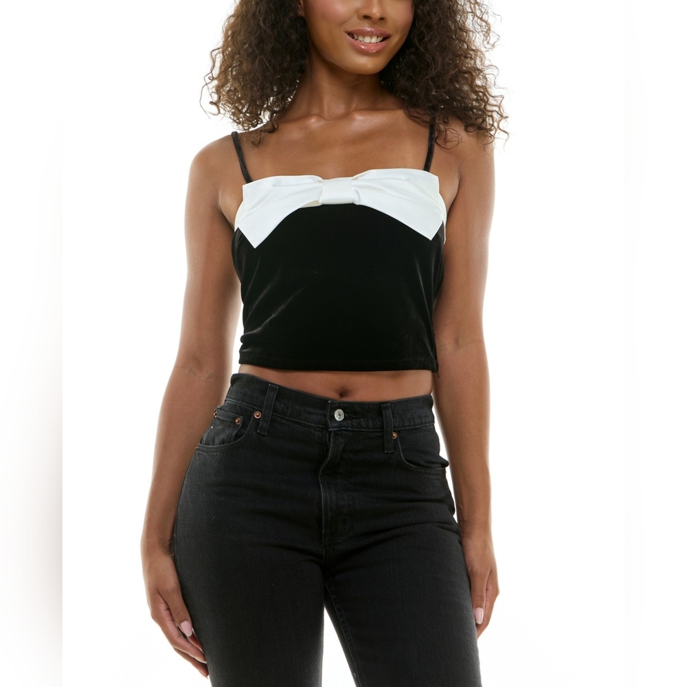 Alex & Sophia Juniors' Bow Accent Sleeveless Velvet Top Sz 1/2 New